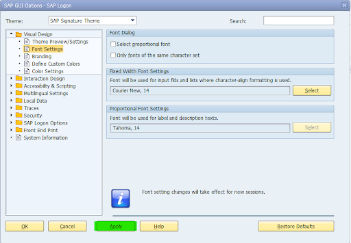 How to change SAP Gui Font Size